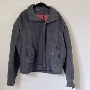 BERMANS Vintage Size XL Pure Wool Gray Jacket Zip Up Waist Length